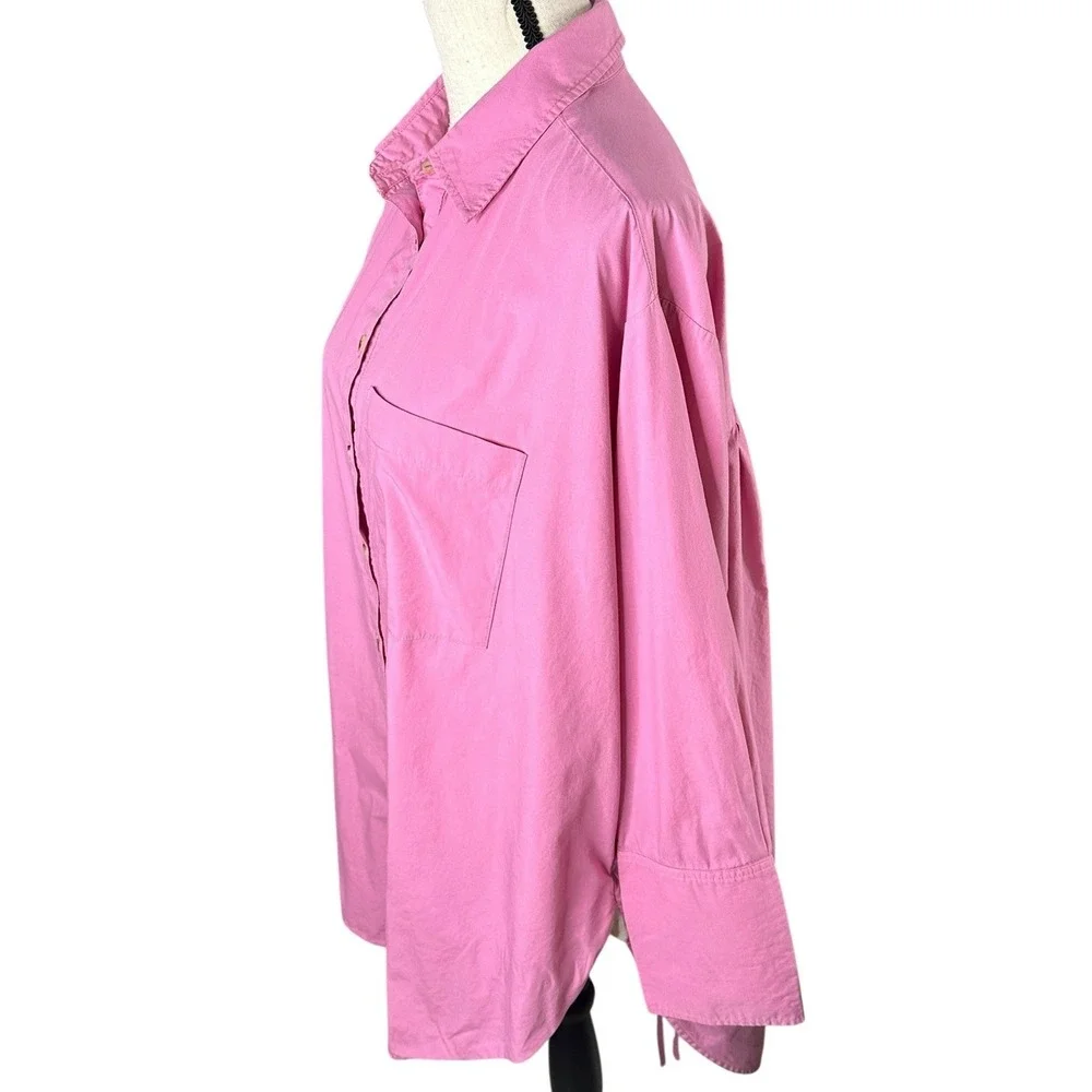 Free People Oversized Button Down Pink Open‎ Tie Back Shirt Size Small